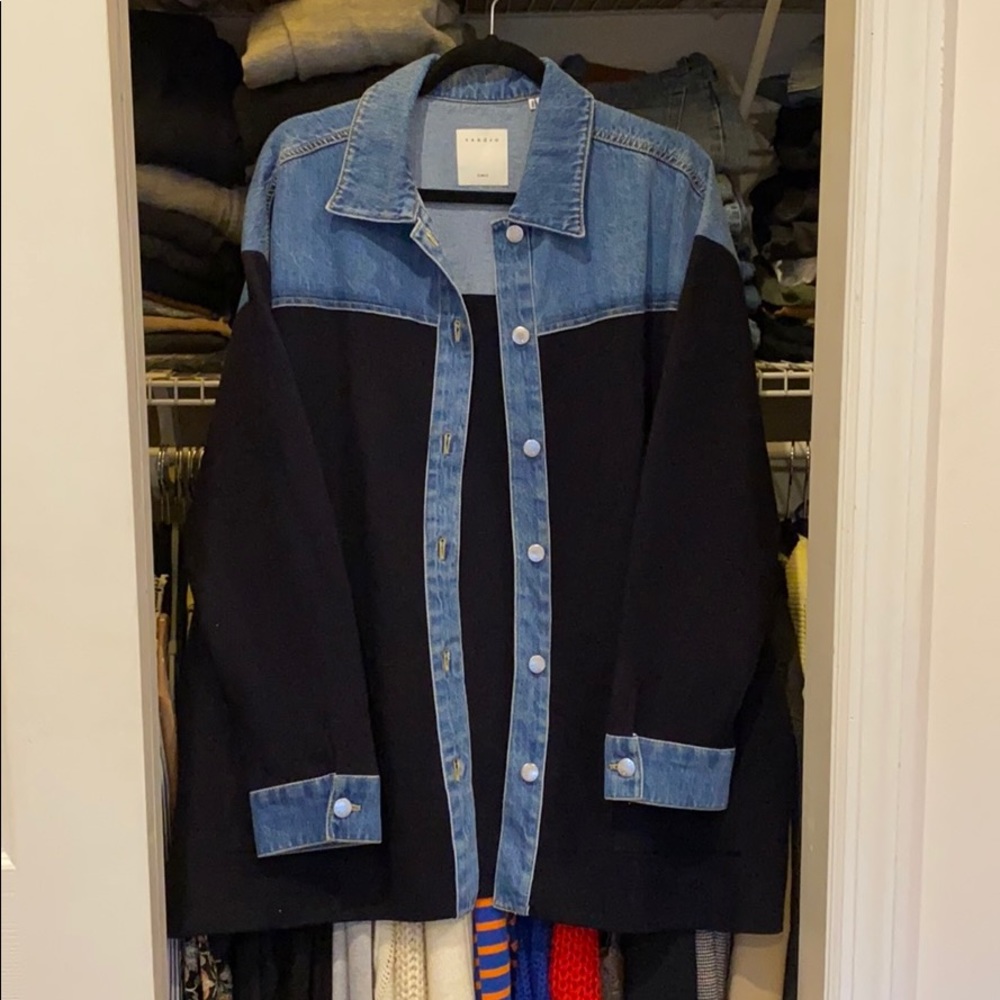 Sandro Paris Dual Material Jacket Style Cardi-Coat